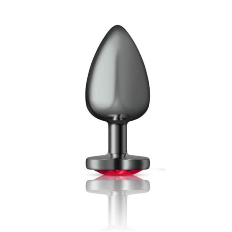 Cheeky Charms Gunmetal Butt Plug with Heart Red Jewel Large > Anal Range > Jewel Butt Plugs Main image