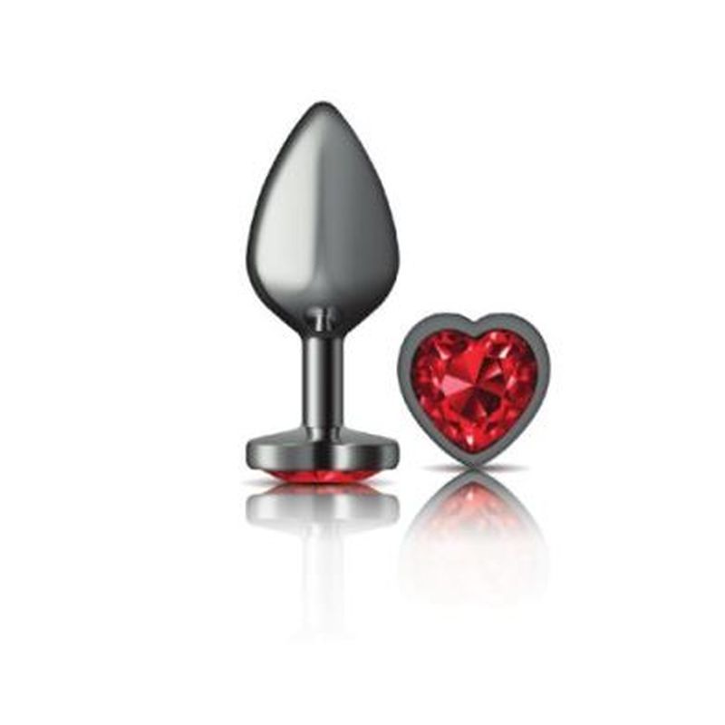 Cheeky Charms Gunmetal Butt Plug with Heart Red Jewel Medium Secondary image