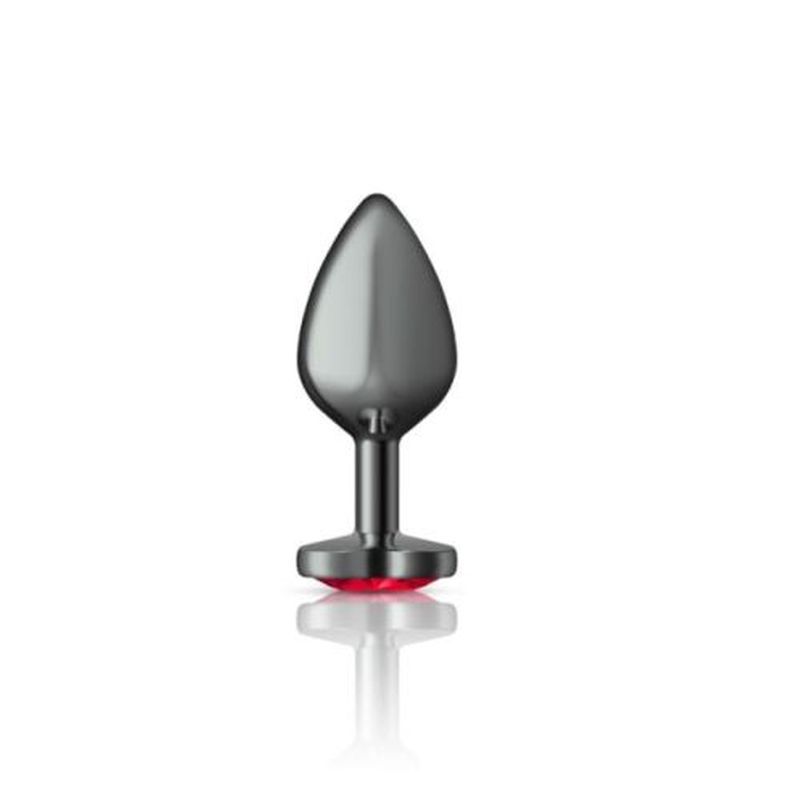 Cheeky Charms Gunmetal Butt Plug with Heart Red Jewel Medium > Anal Range > Jewel Butt Plugs Main image