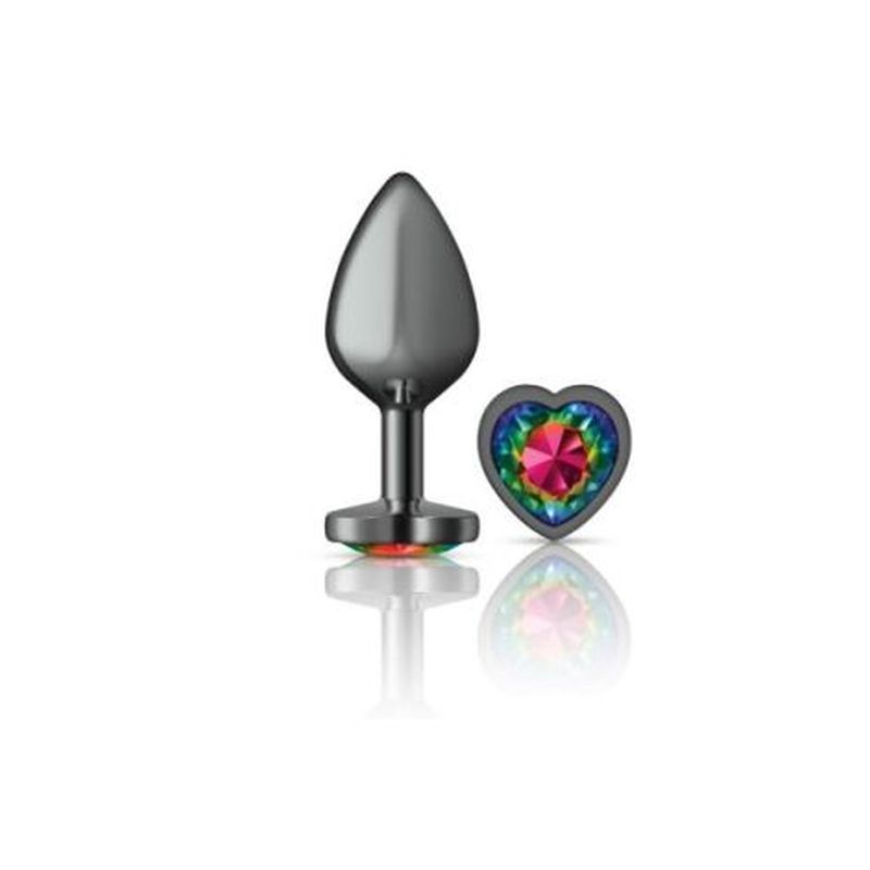 Cheeky Charms Gunmetal Medium Butt Plug with Heart Rainbow Jewel Secondary image
