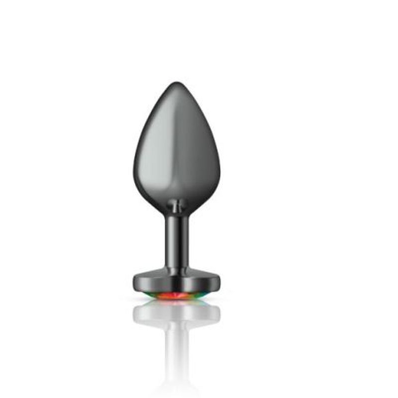 Cheeky Charms Gunmetal Medium Butt Plug with Heart Rainbow Jewel > Anal Range > Jewel Butt Plugs Main image