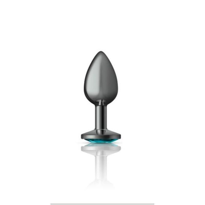 Cheeky Charms Gunmetal Round Butt Plug With Teal Jewel Small Secondary image