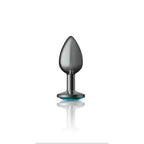 Cheeky Charms Gunmetal Round Butt Plug With Teal Jewel Small > Anal Range > Jewel Butt Plugs
