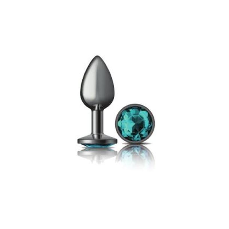 Cheeky Charms Gunmetal Round Butt Plug With Teal Jewel Small > Anal Range > Jewel Butt Plugs Main image