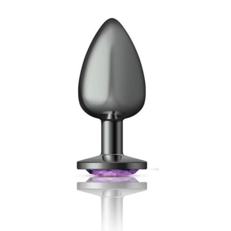 Cheeky Charms Gunmetal Round Butt Plug with Purple Jewel Large (9.12cm) > Anal Range > Jewel Butt Plugs