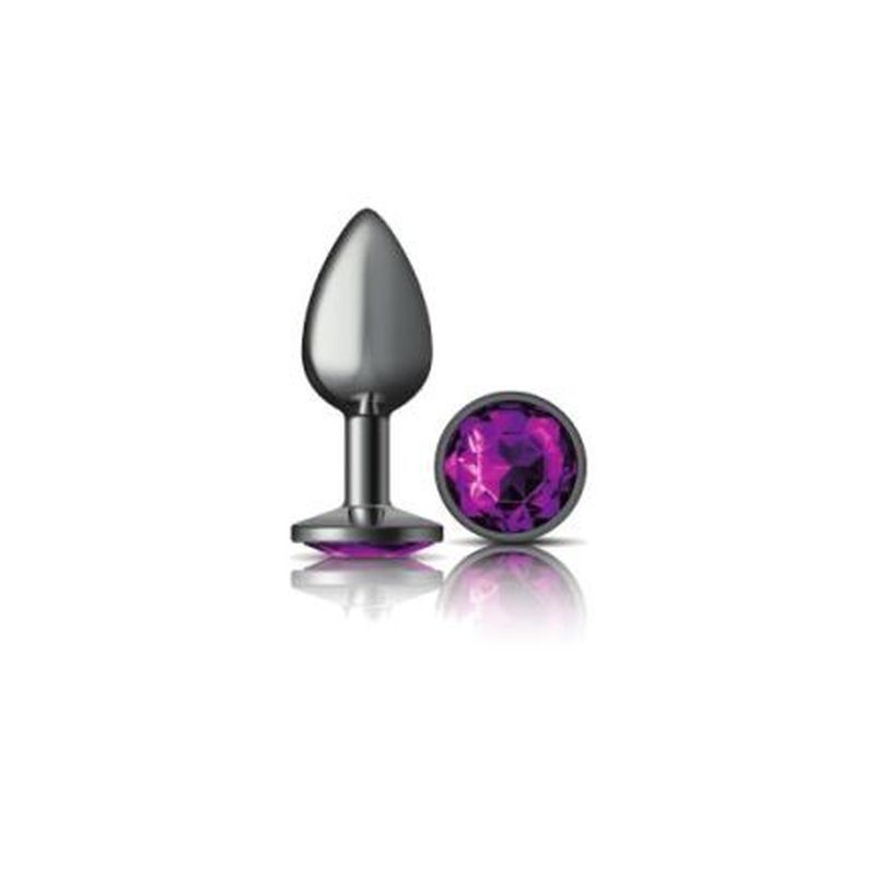 Cheeky Charms Gunmetal Round Butt Plug with Purple Jewel Small > Anal Range > Jewel Butt Plugs Main image