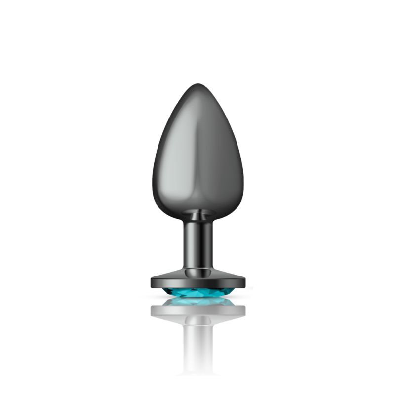 Cheeky Charms Gunmetal Round Butt Plug with Teal Jewel Large Secondary image