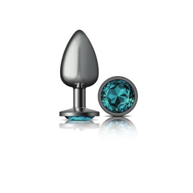 Cheeky Charms Gunmetal Round Butt Plug with Teal Jewel Large > Anal Range > Jewel Butt Plugs Main image