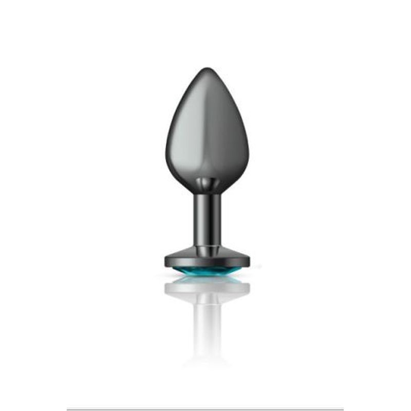 Cheeky Charms Gunmetal Round Butt Plug with Teal Jewel Medium Secondary image