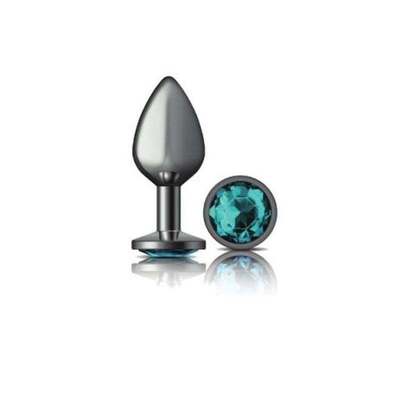 Cheeky Charms Gunmetal Round Butt Plug with Teal Jewel Medium > Anal Range > Jewel Butt Plugs Main image