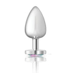 Cheeky Charms Silver Metal Butt Plug with Heart Clear Jewel Large > Anal Range > Jewel Butt Plugs