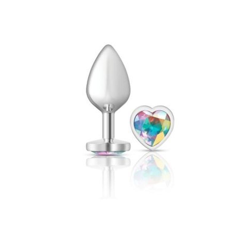 Cheeky Charms Silver Metal Butt Plug with Heart Clear Jewel Medium Secondary image
