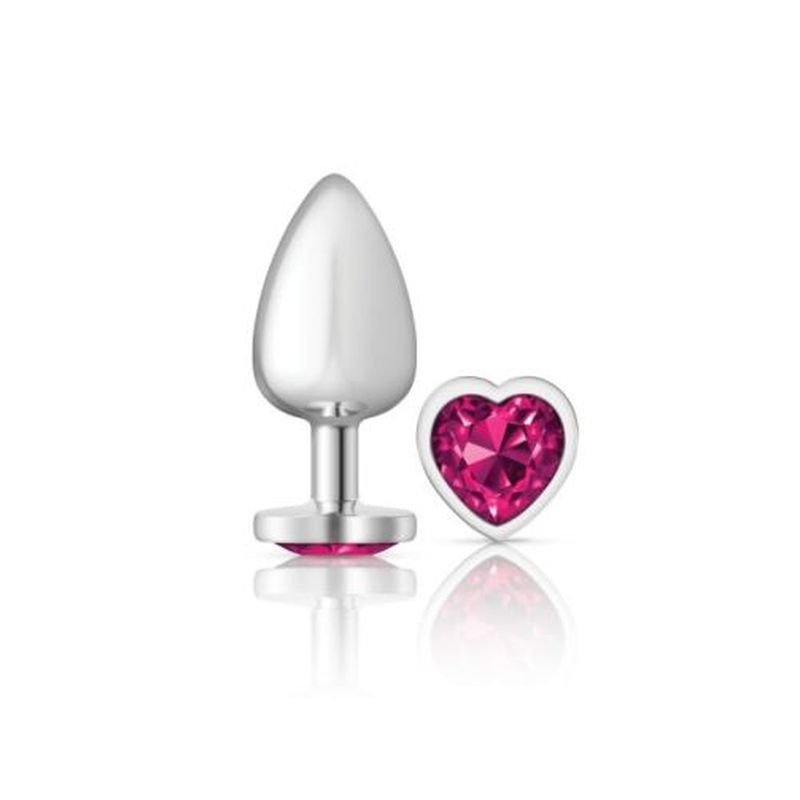 Cheeky Charms Silver Metal Butt Plug with Heart Pink Jewel Large Secondary image