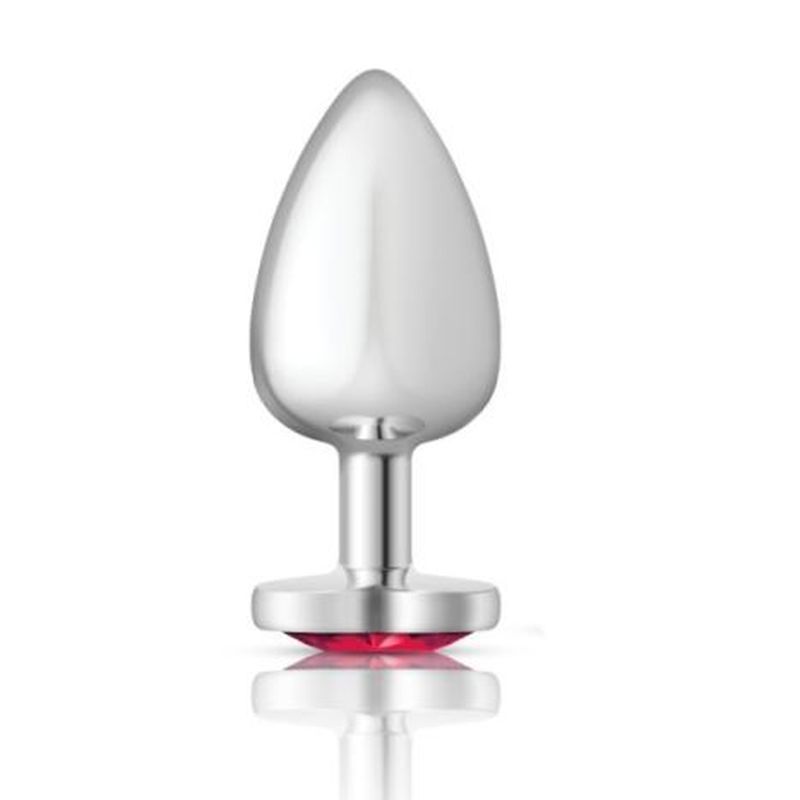 Cheeky Charms Silver Metal Butt Plug with Heart Pink Jewel Large > Anal Range > Jewel Butt Plugs
