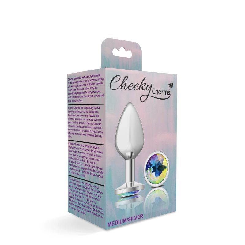 Cheeky Charms Silver Round Butt Plug with Clear Iridescent Jewel Medium Secondary image