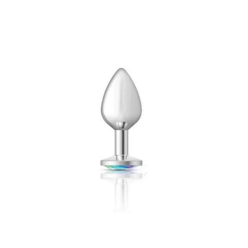 Cheeky Charms Silver Round Butt Plug with Clear Iridescent Jewel Medium > Anal Range > Jewel Butt Plugs Main image