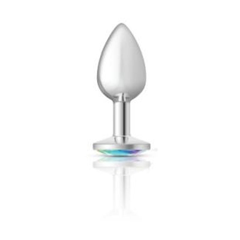 Cheeky Charms Silver Round Butt Plug with Clear Iridescent Jewel Small > Anal Range > Jewel Butt Plugs