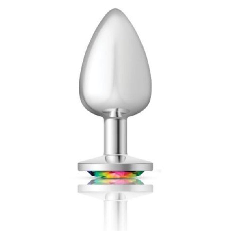 Cheeky Charms Silver Round Butt Plug with Rainbow Jewel Large Secondary image