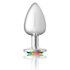 Cheeky Charms Silver Round Butt Plug with Rainbow Jewel Large > Anal Range > Jewel Butt Plugs