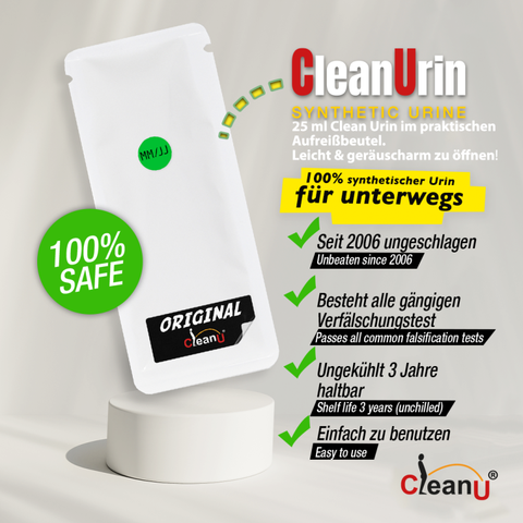 CleanUrin 25ml Synthetic Urine Sachet for Discreet Use Yellow Drug Screening