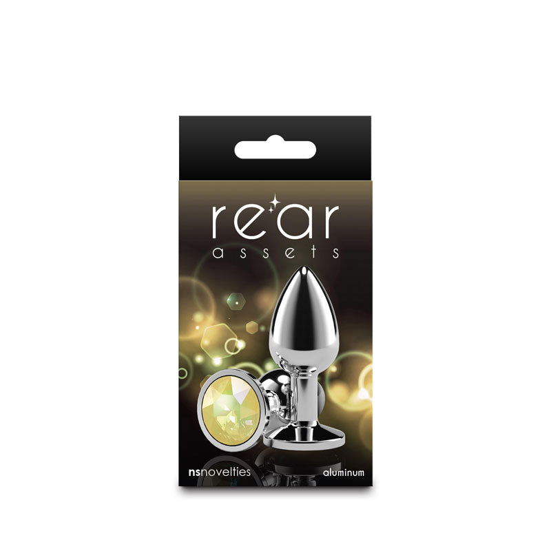 Rear Assets Silver Medium (Yellow Gem) Lightweight Chrome-Plated Aluminum Anal Plug Default Title > Anal Range > Jewel Butt Plugs