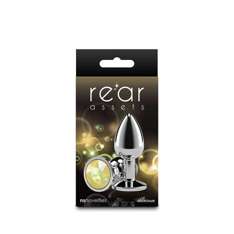 Rear Assets Silver Medium (Yellow Gem) Lightweight Chrome-Plated Aluminum Anal Plug Default Title > Anal Range > Jewel Butt Plugs