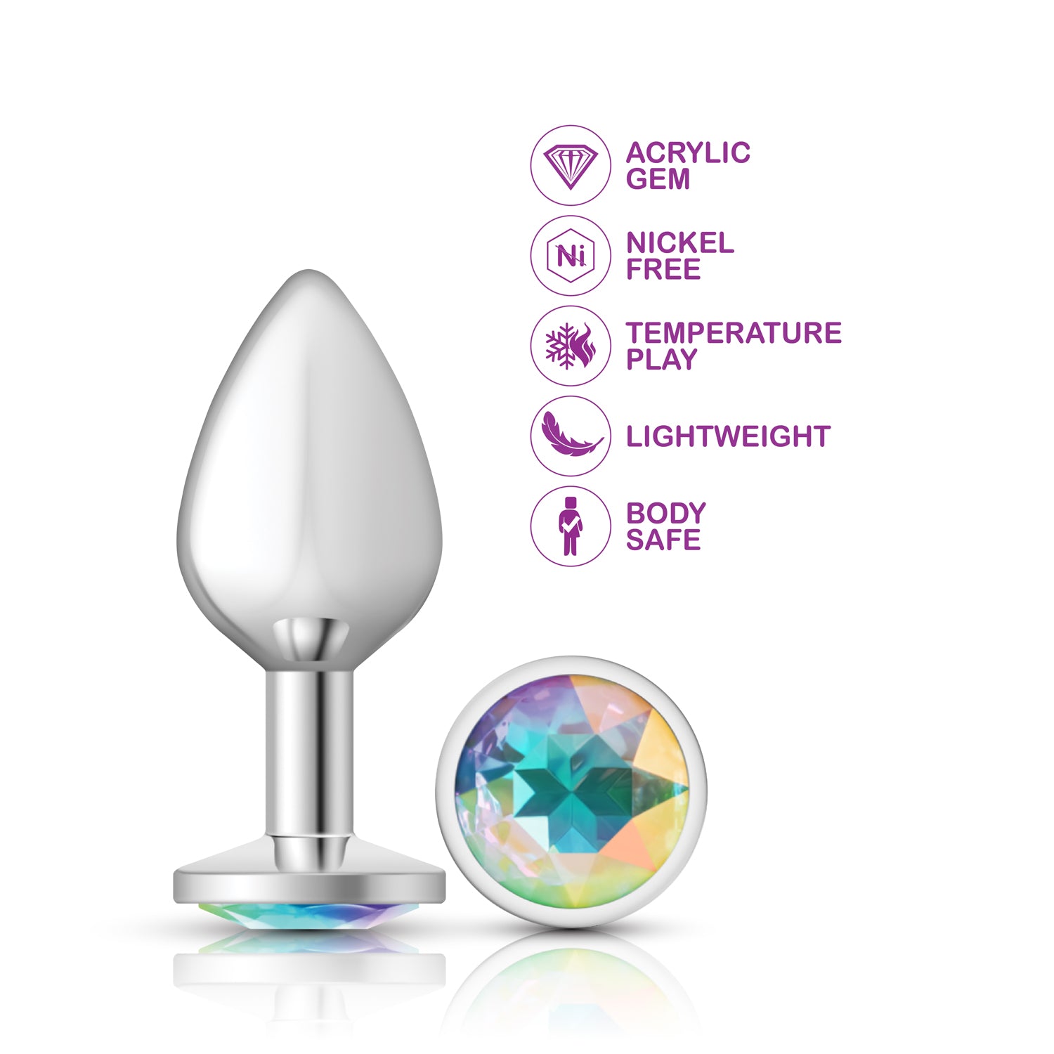 Cheeky Charms Silver Round Butt Plug with Clear Iridescent Jewel Medium > Anal Range > Jewel Butt Plugs