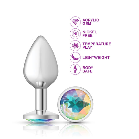 Cheeky Charms Silver Round Butt Plug with Clear Iridescent Jewel Medium > Anal Range > Jewel Butt Plugs