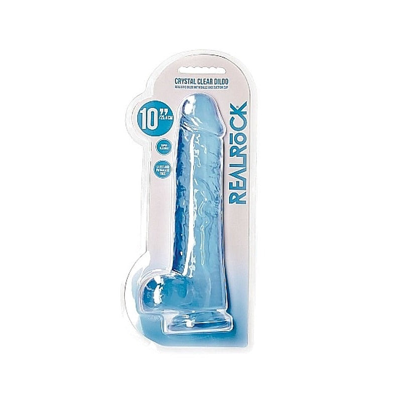 Realrock Crystal Clear 10 Inch Realistic Dildo With Balls – Suction Cup - Blue > Dildos > Large Dildos