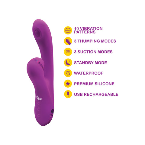 Viben Dazzle Rechargeable Thumping Rabbit in Berry VIBRATORS-RABBIT