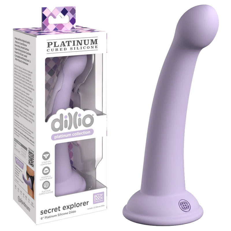 Dillio Platinum Secret Explorer 6 Inch Dong Made of Platinum Cured Silicone Purple Dongs Neutral