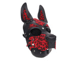 Bold Red Leopard Print Dog Hood Adjustable Fit Leather BDSM Gear > Bondage Gear > Masks