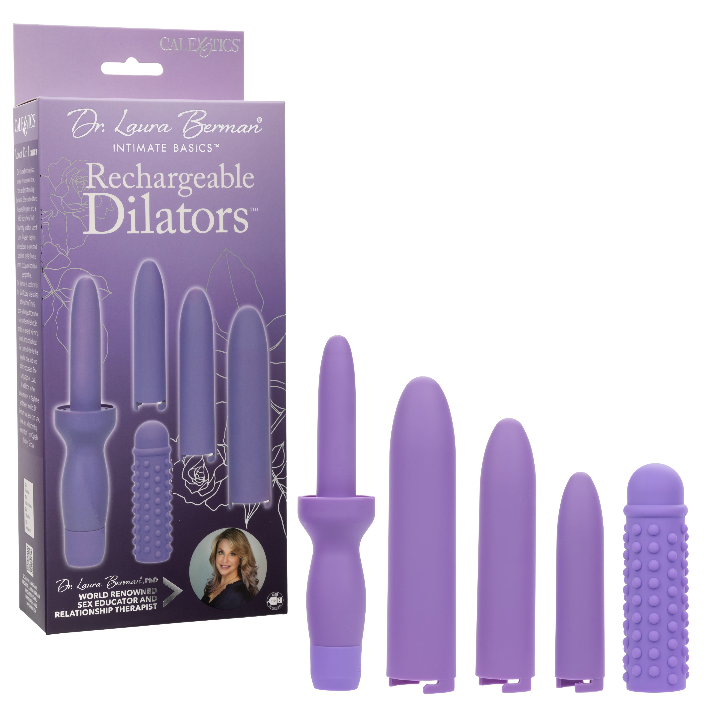 Dr. Laura Berman Dilators Set with Four Locking Sizes and Premium Silicone Textured Sleeve in Purple > Sex Toys > Dilators Main image