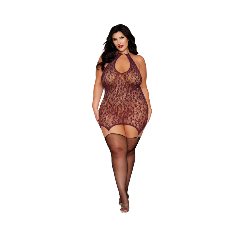 Dreamgirl Garter Slip Burgundy with Rhinestone Detailing and Leopard Pattern > Clothes > Dresses and Chemises