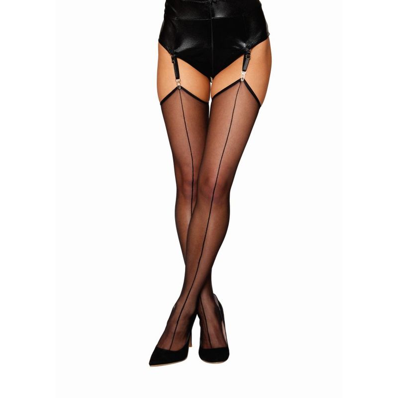 Dreamgirl Raw Edge Sheer Thigh High Stockings Black Hosiery