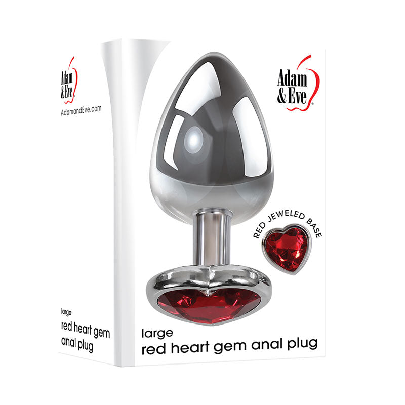Adam & Eve Red Heart Gen Large Metallic 9.5 cm Butt Plug Chrome > Anal Range > Jewel Butt Plugs