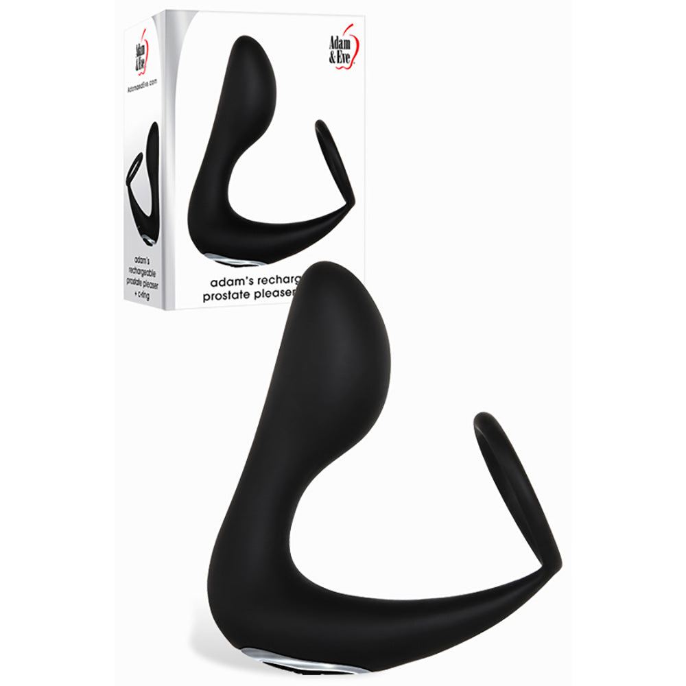 Adam & Eve Adam's Rechargeable Prostate Pleaser and C-Ring – USB Rechargeable 10-Speed Anal Plug with Cock Ring Black Prostate Tools