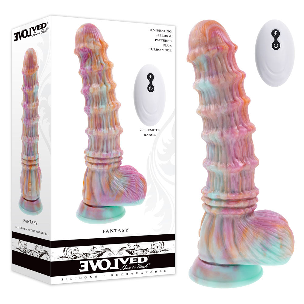 Evolved FANTASY - Multicoloured 27.6 cm USB Rechargeable Vibrating Fantasy Dildo with Remote Coloured > Dildos > Fantasy Main image