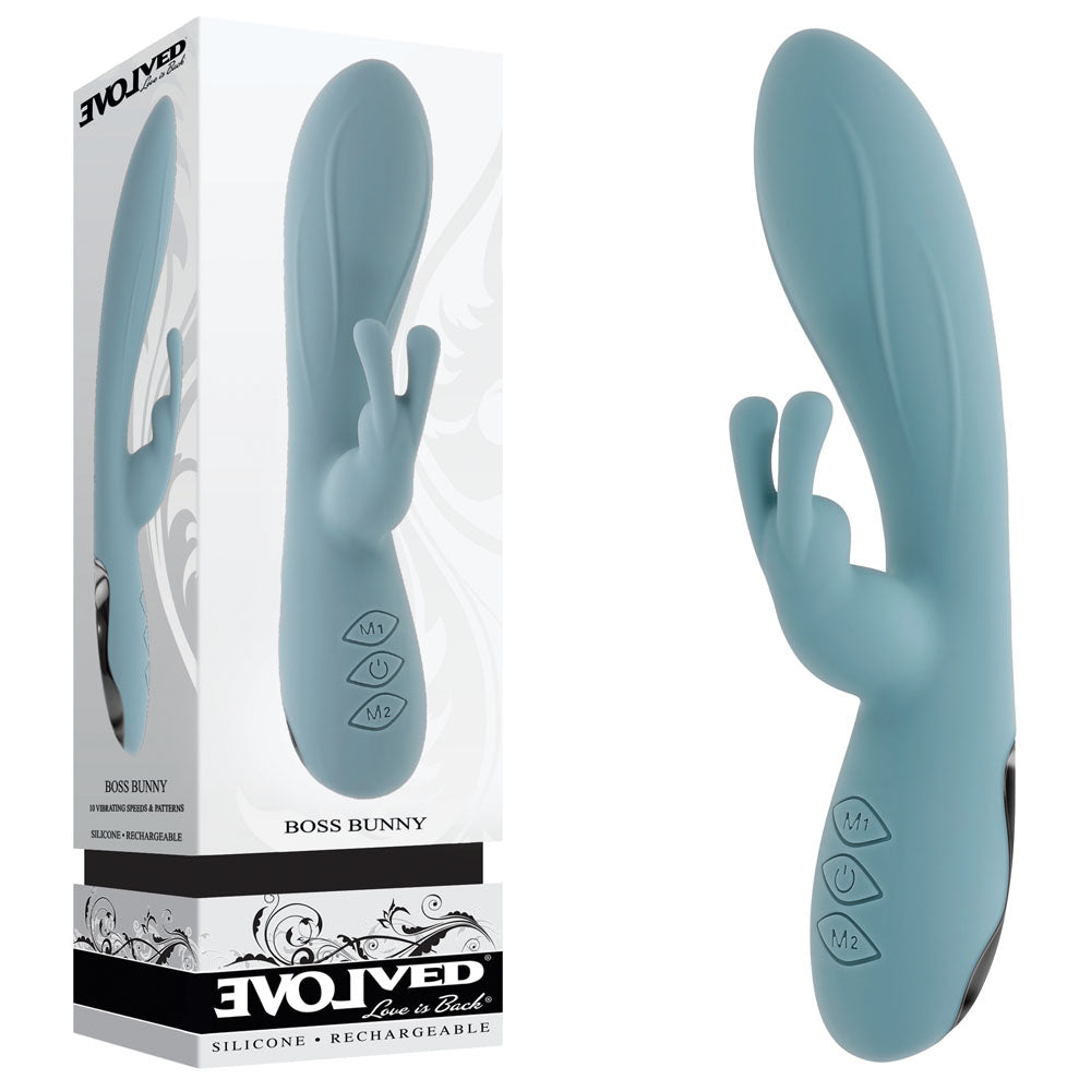 Boss Bunny 7.93 Inch Blue Silicone Rabbit Vibrator with Dual Stimulation > Vibrators > Ladies > Rabbit