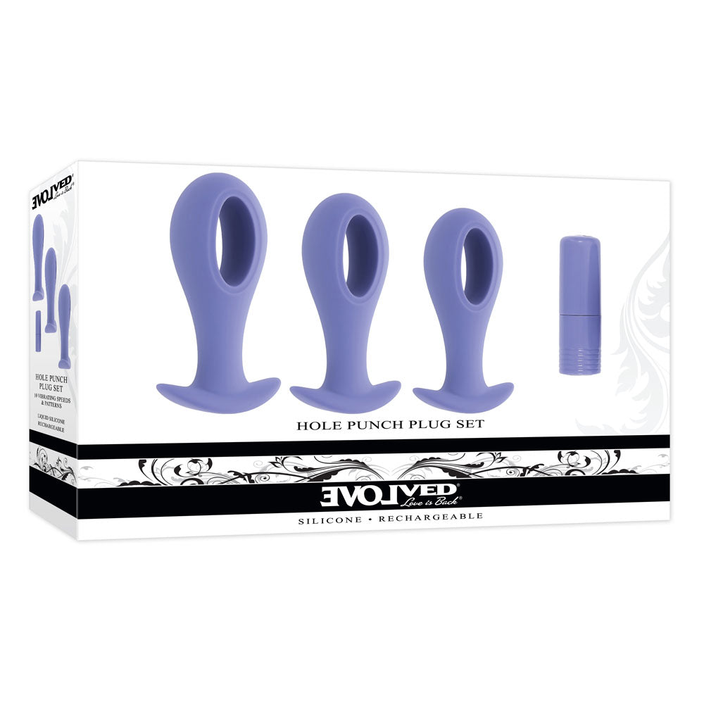 Evolved Hole Punch Plug Set Butt Plugs with Interchangeable Bullet Set of 3 Sizes Purple > Anal Range > Vibrating Butt Plugs