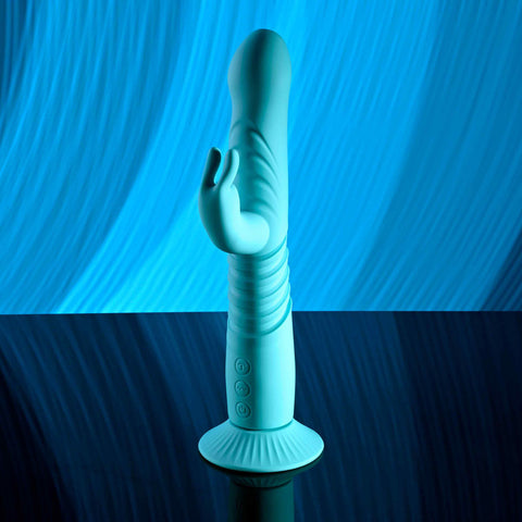 Evolved BUNNY HOP Teal 25.1 cm Rechargeable Thrusting Rabbit Vibrator VIBRATORS-RABBIT
