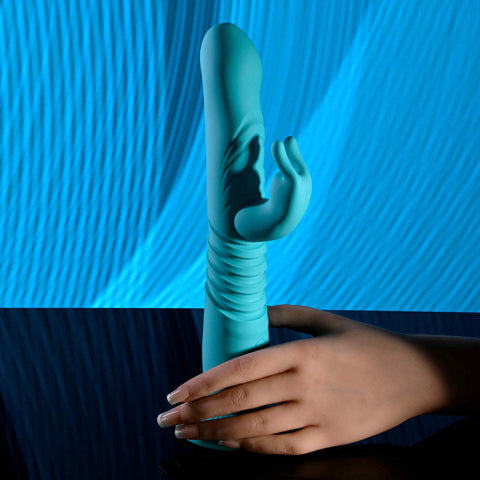 Evolved BUNNY HOP Teal 25.1 cm Rechargeable Thrusting Rabbit Vibrator VIBRATORS-RABBIT