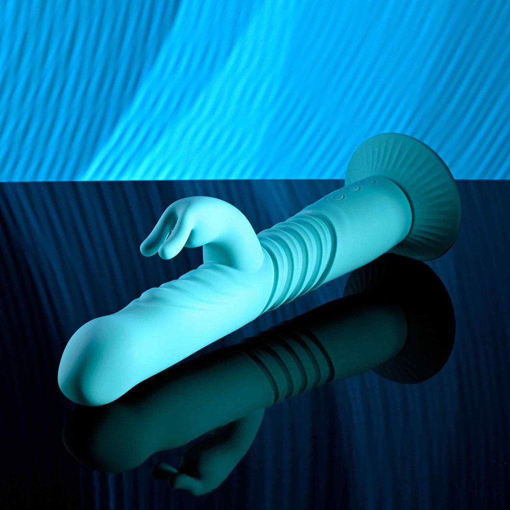 Evolved BUNNY HOP Teal 25.1 cm Rechargeable Thrusting Rabbit Vibrator VIBRATORS-RABBIT