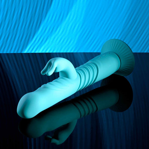Evolved BUNNY HOP Teal 25.1 cm Rechargeable Thrusting Rabbit Vibrator VIBRATORS-RABBIT
