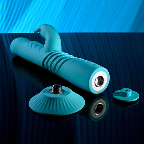 Evolved BUNNY HOP Teal 25.1 cm Rechargeable Thrusting Rabbit Vibrator VIBRATORS-RABBIT