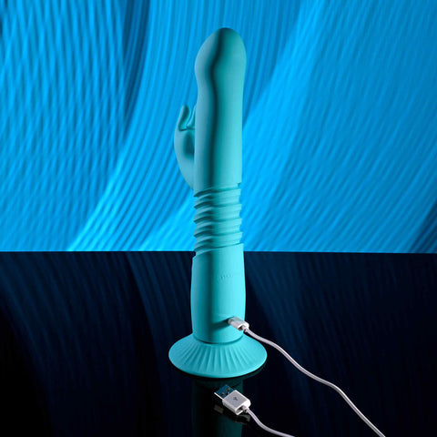 Evolved BUNNY HOP Teal 25.1 cm Rechargeable Thrusting Rabbit Vibrator VIBRATORS-RABBIT