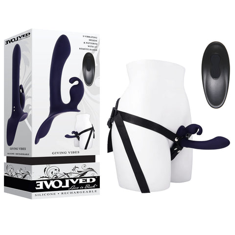 Evolved GIVING VIBES 14.6 cm USB Rechargeable Vibrating Strap-On Black STRAP-ONS