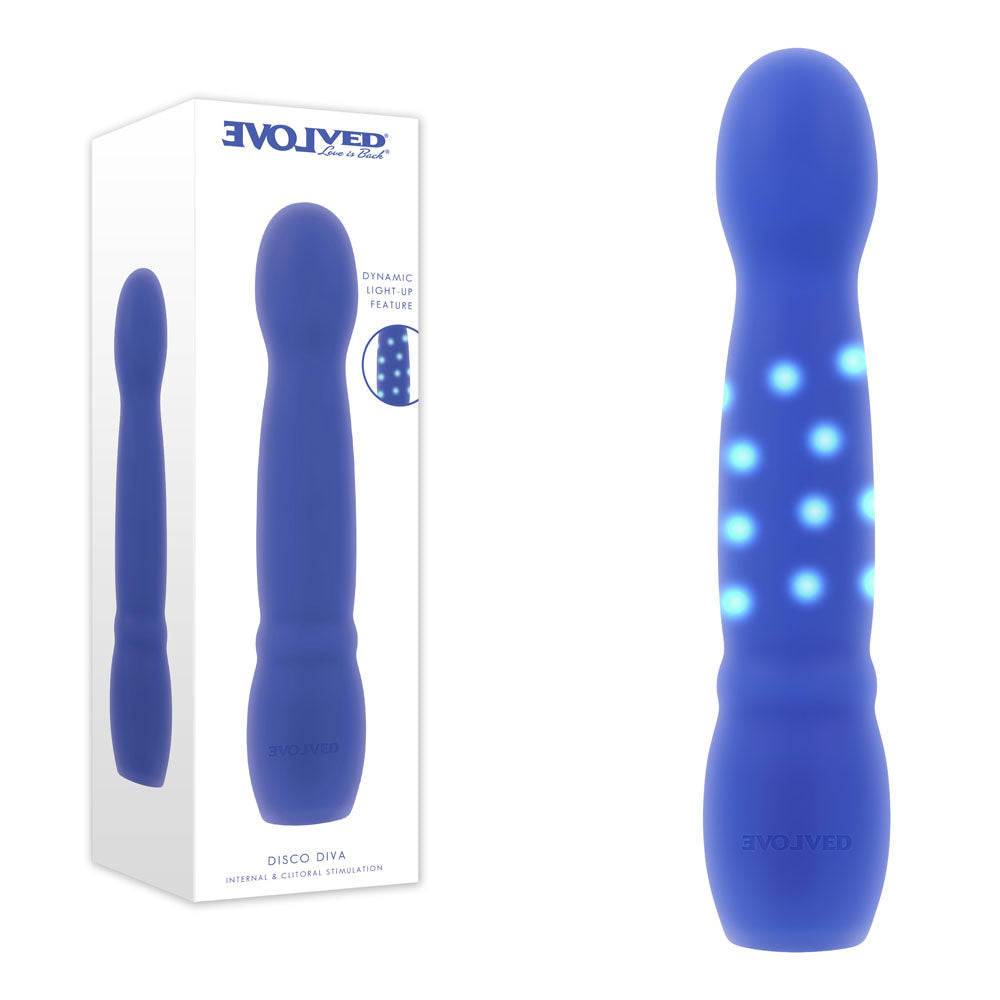 Evolved Disco Diva – USB Rechargeable 20.9 cm Light Up Vibrator Blue > Vibrators > Standard Vibrators Main image