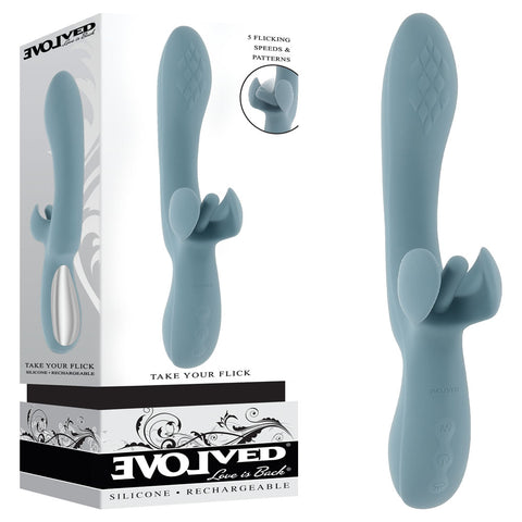 Evolved Take Your Flick Grey 24.1 cm USB Rechargeable Vibrator with Flicking Clitoral Stimulator Grey VIBRATORS-RABBIT