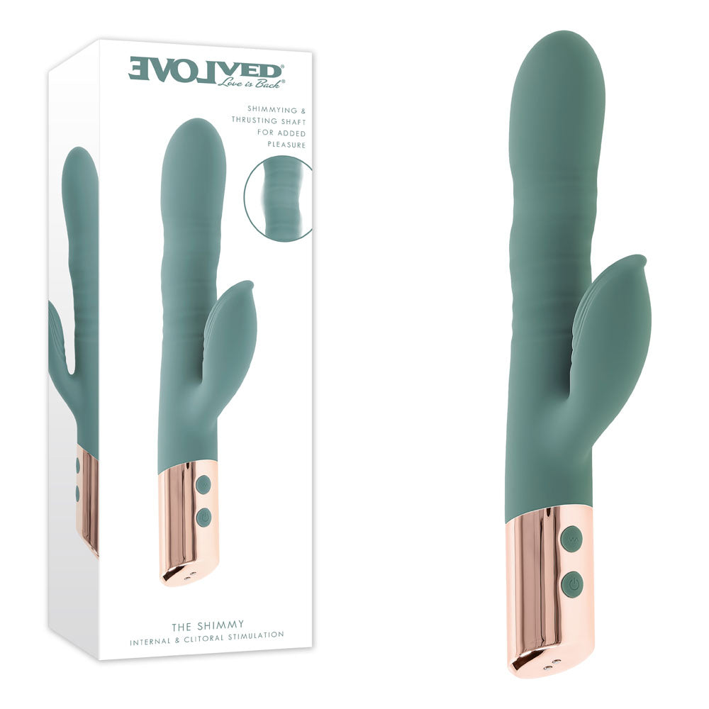 Evolved The Shimmy – USB Rechargeable Thrusting Rabbit Vibrator Green > Vibrators > Ladies > Rabbit Main image